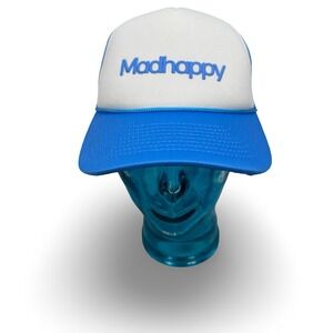 Madhappy Blue White Trucker Hat Mesh Snapback Puff Print Logo Rope Detail